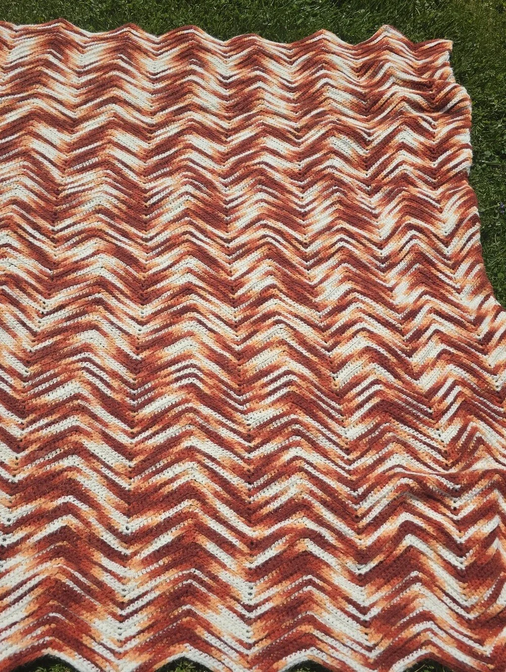 Vtg Handmade Afghan Crochet Earth Colors Zig Zag Chevron Blanket Throw 54x82